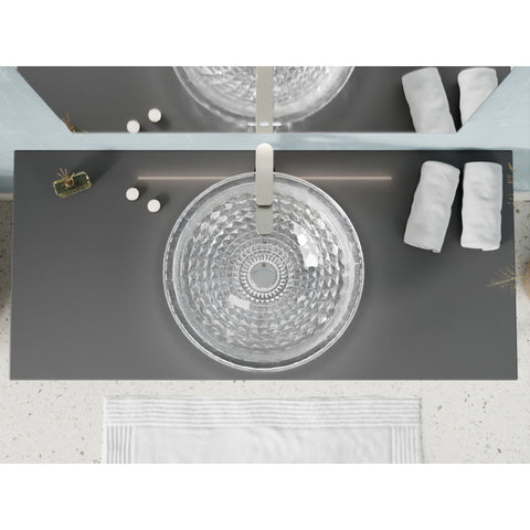 LS-AZ904 - ANZZI Diamante Round Clear Glass Vessel Bathroom Sink with Faceted Pattern