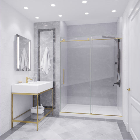 SD-AZ8077-02BG - ANZZI Leon Series 60 in. by 76 in. Frameless Sliding Shower Door in Brushed Gold with Handle