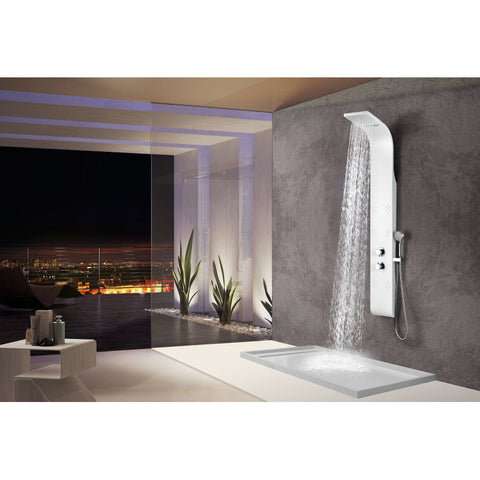 SP-AZ033 - ANZZI Swan Series 64 in. 6-Jetted Full Body Shower Panel with Heavy Rain Shower and Body Jets and Spray Wand in White