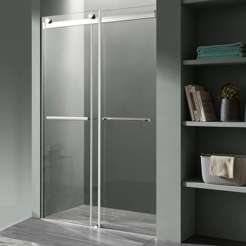 SD-FRLS05801CHR - ANZZI 48 in. x 76 in. Frameless Sliding Shower Door with Horizontal Handle in Chrome