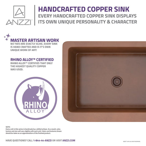 ANZZI Orchard Farmhouse Handmade Copper 30 in. 0-Hole Single Bowl Kitchen Sink with Flower Design Panel in Polished Antique Copper