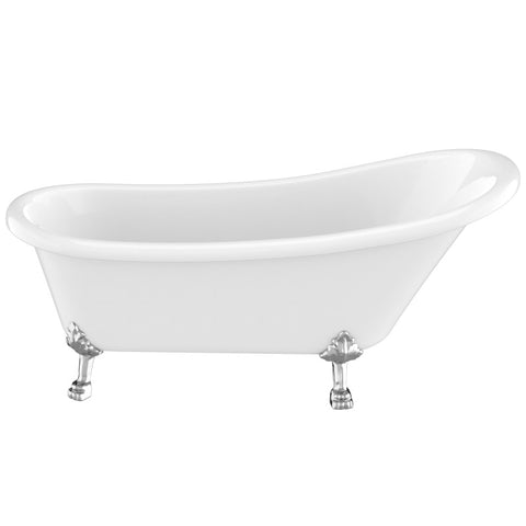 ANZZI 67.32” Diamante Slipper-Style Acrylic Claw Foot Tub in White