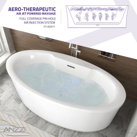 ANZZI Jarvis Series 67" Air Jetted Freestanding Acrylic Bathtub in White