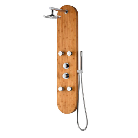 SP-AZ8102 - ANZZI Mansion Series 52 in. Full Body Shower Panel with Heavy Rain Shower and Body Jets and Spray Wand in Natural Bamboo