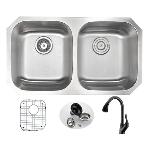 KAZ3218-031O - ANZZI MOORE Undermount 32 in. Double Bowl Kitchen Sink with Accent Faucet in Oil Rubbed Bronze