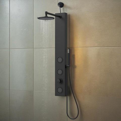 SP-AZ080MB - ANZZI Beverly 3-Jetted Shower Panel with Heavy Rain Shower and Body Jets and Body Jets and Spray Wand in Matte Black