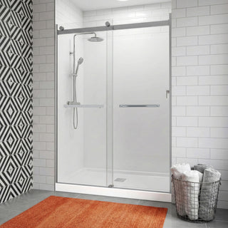 Kahn Series 60 in. x 32 in. Center Drain Alcove Shower Base and Frameless Sliding Door Combo with Tsunami Guard