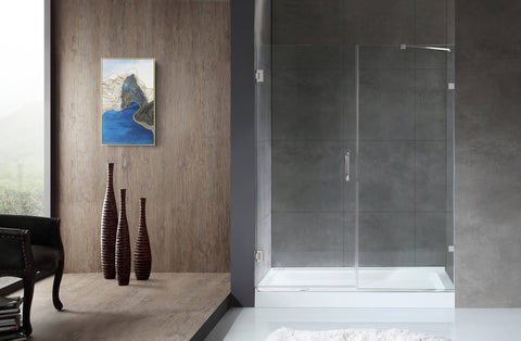 60 in. by 72 in. Frameless Hinged Alcove Shower Door in Polished Chrome with Handle