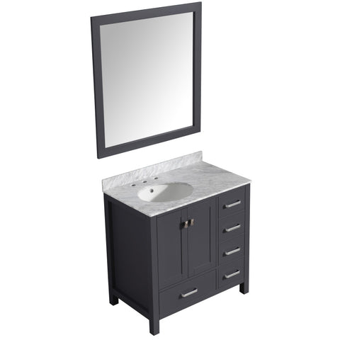 VT-MRCT0036-GY - ANZZI Chateau 36 in. W x 22 in. D Bathroom Bath Vanity Set in Gray with Carrara Marble Top with White Sink