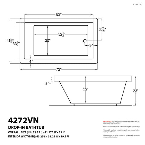 Illyrian 6 ft. Acrylic Reversible Drain Rectangular Bathtub in White