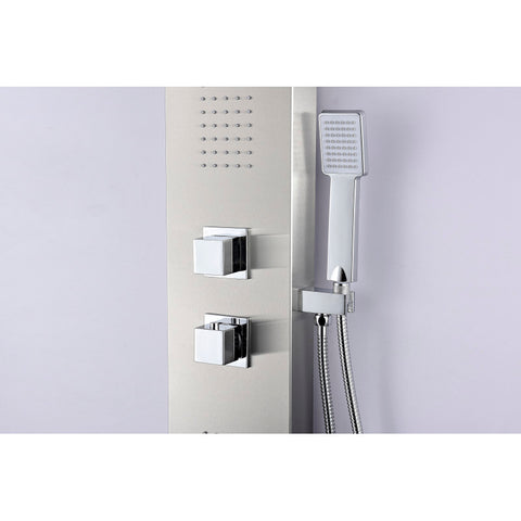 SP-AZ8093 - ANZZI Govenor Series 64 in. Full Body Shower Panel with Heavy Rain Shower and Body Jets and Spray Wand in Brushed Steel