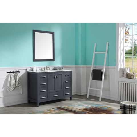 VT-MRCT0048-GY - ANZZI Chateau 48 in. W x 22 in. D Bathroom Bath Vanity Set in Gray with Carrara Marble Top with White Sink