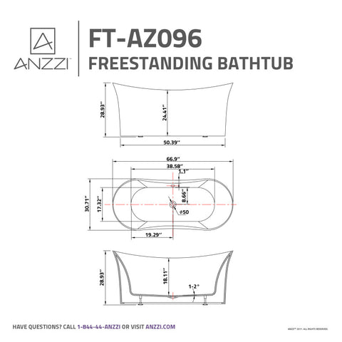 ANZZI 5.58 ft. Freestanding Bathtub in White