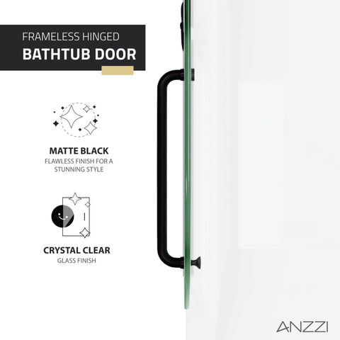 ANZZI Pacific Series 48 in. by 58 in. Frameless Hinged Tub Door