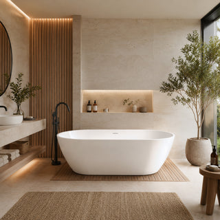 ANZZI Mone Series 67" L Freestanding Soaker Tub with Elegant Contemporary Design, Durable Acrylic Construction, and Built-in Overflow, Glossy White