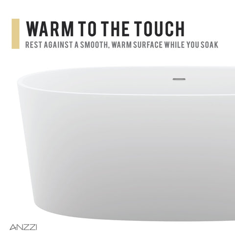 ANZZI Bellentin 5.1 ft. Solid Surface Center Drain Freestanding Bathtub in Matte White