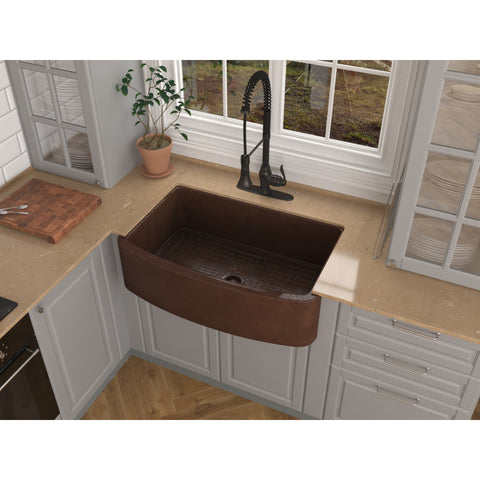 SK-006 - ANZZI Pieria Farmhouse Handmade Copper 33 in. 0-Hole Single Bowl Kitchen Sink in Hammered Antique Copper