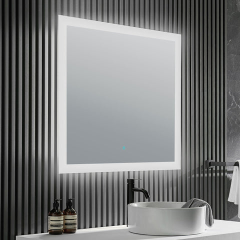 BA-LMDFX009AL - ANZZI Neptune 39 in. W x 32 in. H Frameless Rectangular LED Bathroom Mirror with Defogger in Silver