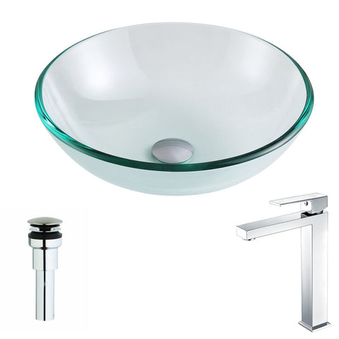 LSAZ087-096 - ANZZI Etude Series Deco-Glass Vessel Sink in Lustrous Clear with Enti Faucet in Chrome