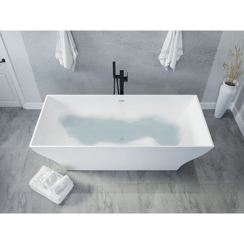 ANZZI Kayenge 5.9 ft. Solid Surface Center Drain Freestanding Bathtub in Matte White