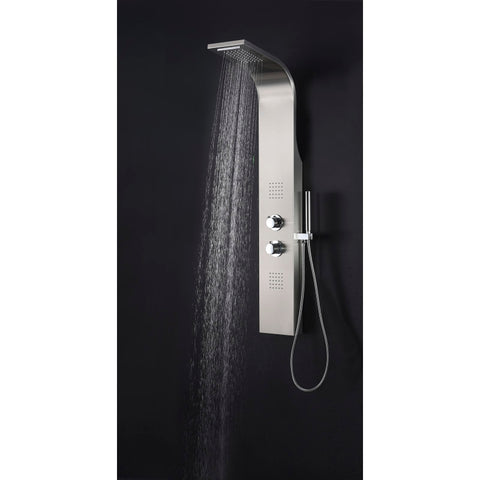 SP-AZ038 - ANZZI Anchorage 51 in. Full Body Shower Panel with Heavy Rain Shower and Spray Wand in Brushed Steel