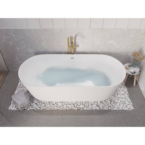 ANZZI Badi 5.9 ft. Solid Surface Center Drain Freestanding Bathtub in Matte White