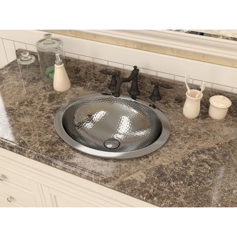 Romaic 19 in. Handmade Drop-in Oval Bathroom Sink in Hammered Nickel