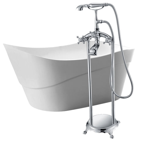 FTAZ094-0052C - ANZZI Kahl 67 in. Acrylic Flatbottom Non-Whirlpool Bathtub in White with Tugela Faucet in Polished Chrome