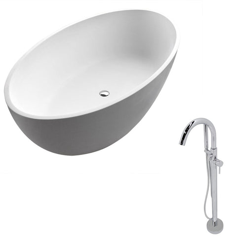 FT510-0025 - ANZZI Cestino 5.5 ft. Solid Surface Classic Soaking Bathtub in Matte White and Kros Faucet in Chrome