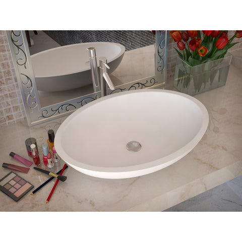 LS-AZ608 - ANZZI Maine 1-Piece Solid Surface Vessel Sink with Pop Up Drain in Matte White