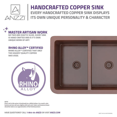 ANZZI Dalmatia Farmhouse Handmade Copper 33 in. 40/60 Double Bowl Kitchen Sink with Grape Vine Design in Polished Antique Copper