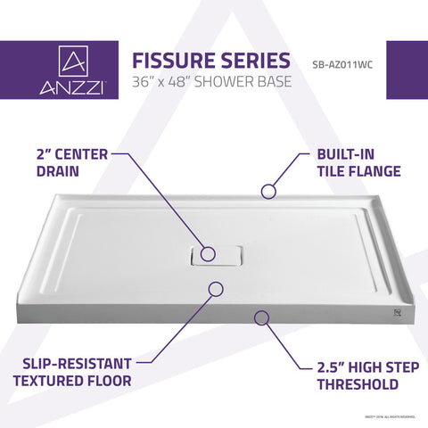 ANZZI Fissure Series 48 in. x 36 in. Shower Base in White