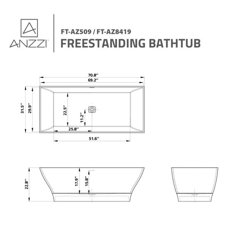 ANZZI Kayenge 5.9 ft. Solid Surface Center Drain Freestanding Bathtub in Matte White