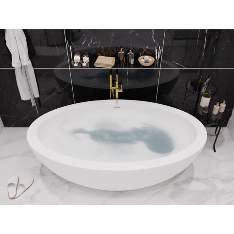 ANZZI Kekehun 6.3 ft. Solid Surface Center Drain Freestanding Bathtub in Matte White