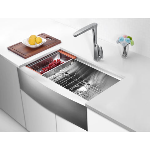 ANZZI Aegis Farmhouse Stainless Steel 33 in. 0-Hole Single Bowl Kitchen Sink with Cutting Board and Colander