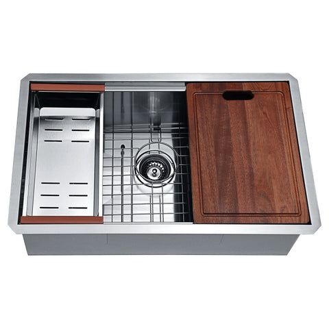 ANZZI Aegis Undermount Stainless Steel 30 in. 0-Hole Single Bowl Kitchen Sink with Cutting Board and Colander