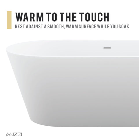 ANZZI Kosima 5.6 ft. Solid Surface Center Drain Freestanding Bathtub in Matte White