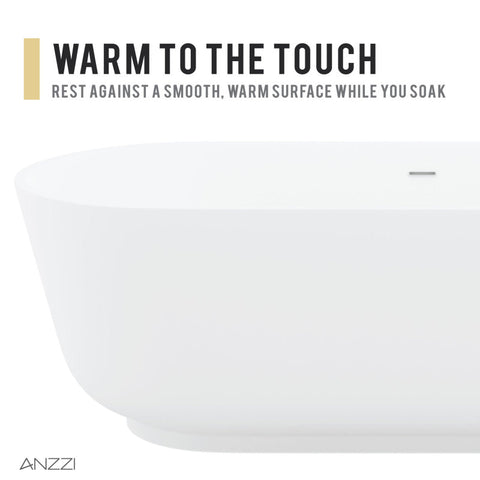 ANZZI Badi 5.9 ft. Solid Surface Center Drain Freestanding Bathtub in Matte White