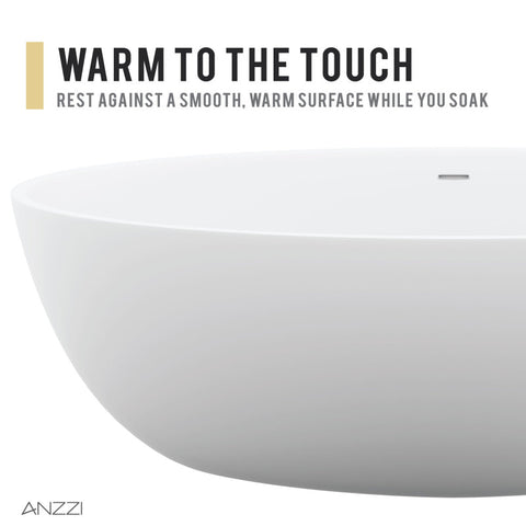 ANZZI Hangiri 5.5 ft. Solid Surface Center Drain Freestanding Bathtub in Matte White