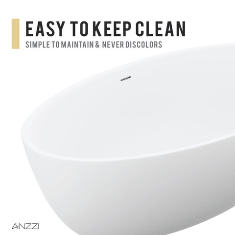 ANZZI Hangiri 5.5 ft. Solid Surface Center Drain Freestanding Bathtub in Matte White