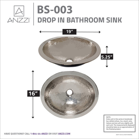 Romaic 19 in. Handmade Drop-in Oval Bathroom Sink in Hammered Nickel