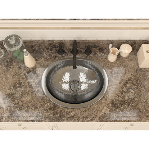 Romaic 19 in. Handmade Drop-in Oval Bathroom Sink in Hammered Nickel