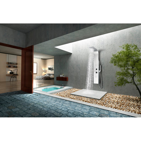 SP-AZ037 - ANZZI Vanzer 52 in. Full Body Shower Panel with Heavy Rain Shower and Spray Wand in Brushed Steel