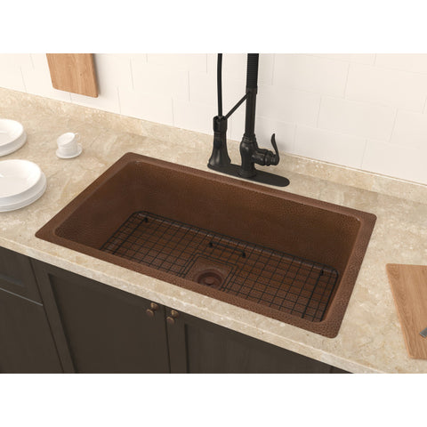 SK-031 - ANZZI Gilbert Drop-in Handmade Copper 31 in. 0-Hole Single Bowl Kitchen Sink in Hammered Antique Copper