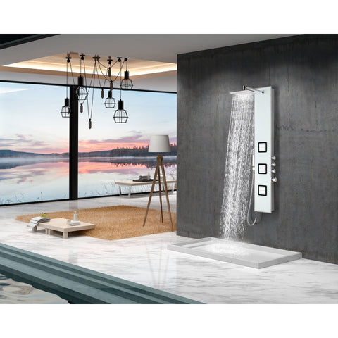 SP-AZ032 - ANZZI Leopard Series 60 in. 3-Jetted Full Body Shower Panel with Heavy Rain Shower and Body Jets and Spray Wand in White