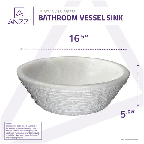 ANZZI Cliffs of Dover Natural Stone Vessel Sink in White Marble