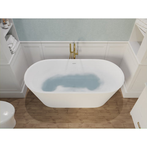 ANZZI Kosima 5.6 ft. Solid Surface Center Drain Freestanding Bathtub in Matte White