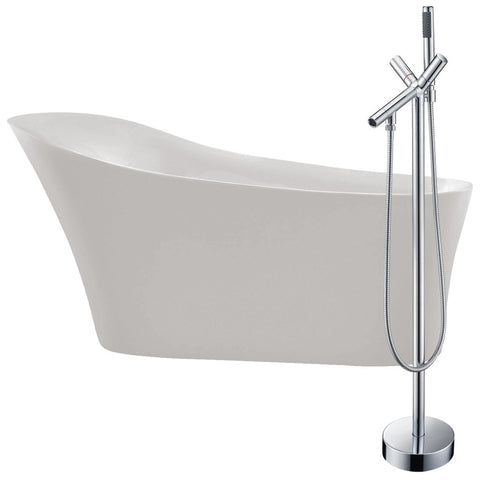 FTAZ092-0042C - ANZZI Maple 67 in. Acrylic Flatbottom Non-Whirlpool Bathtub in White with Havasu Faucet in Polished Chrome