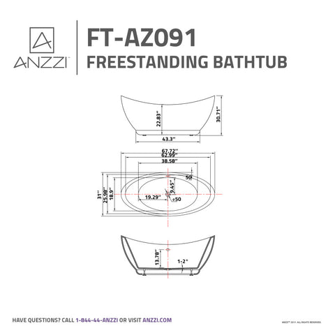 ANZZI Reginald Series 5.67 ft. Freestanding Bathtub in White