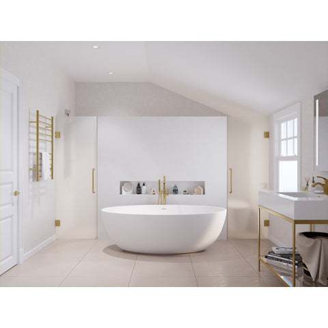 BS-S29 - ANZZI Hangiri 5.5 ft. Solid Surface Center Drain Freestanding Bathtub in Matte White